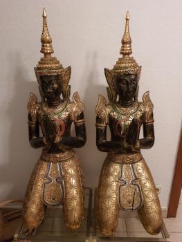 2 Holz-Figuren, Teppanome  - Thailand - Mitte 20. Jahrhundert