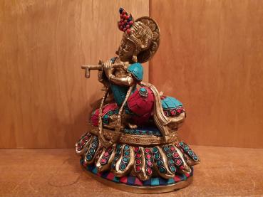 Messing-Figur, Lord Krishna und Nando  - Indien - 21. Jahrhundert