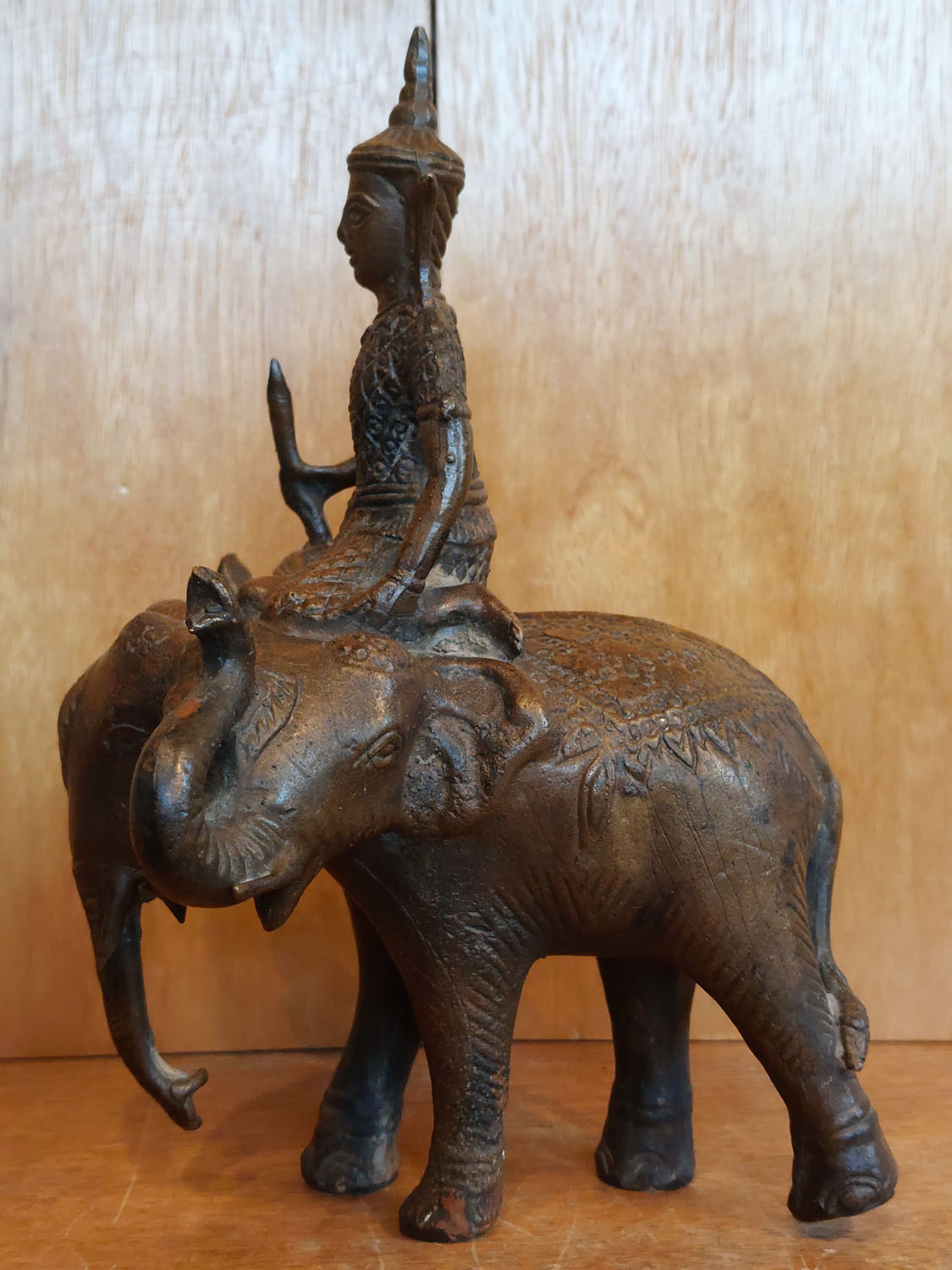 3-köpfiger Asiatisches - Elefant Flair - - Bronze-Figur, Thailand Jahrhundert 20.
