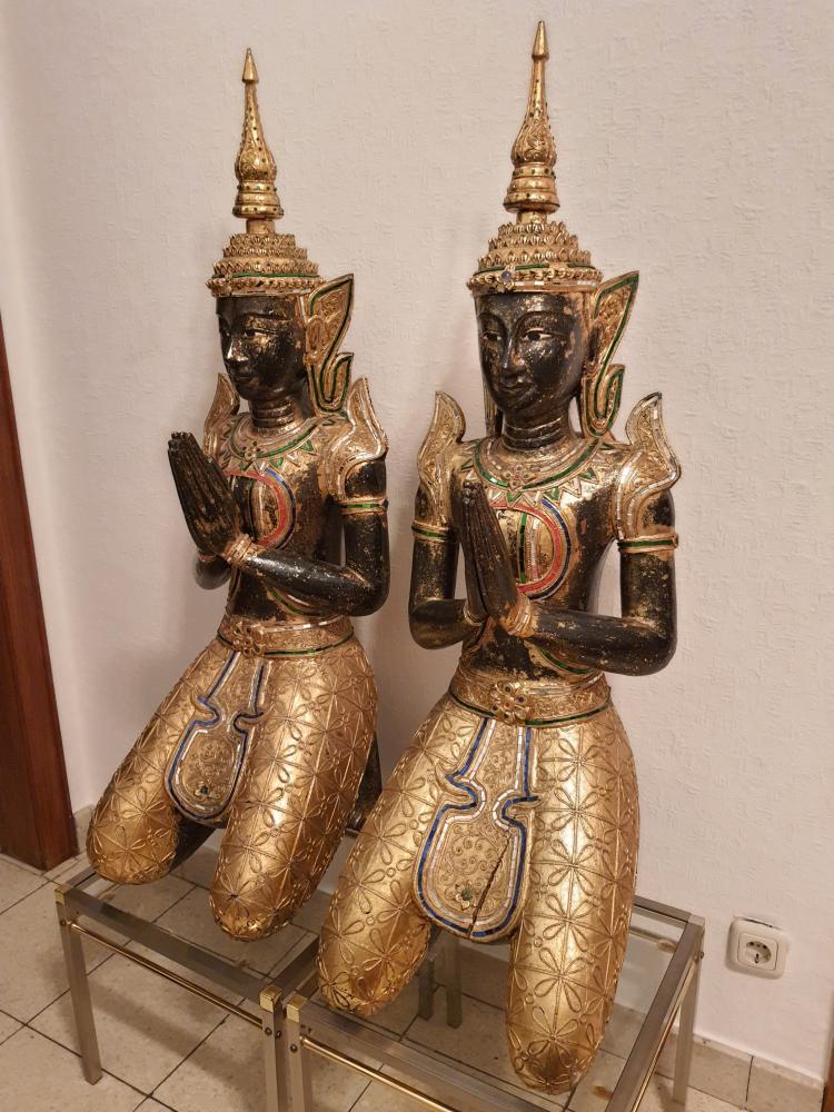 2 Holz-Figuren, Teppanome  - Thailand - Mitte 20. Jahrhundert