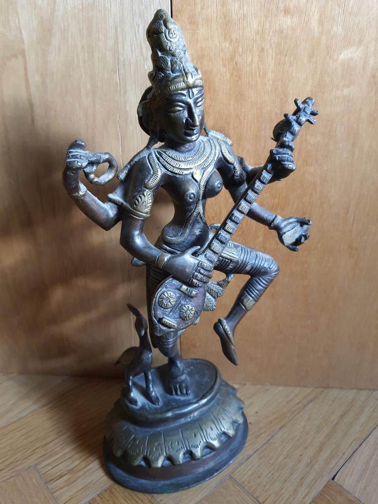 Göttin Sarasvati, Bronze-Figur -Indien - Anfang 20. Jahrhundert